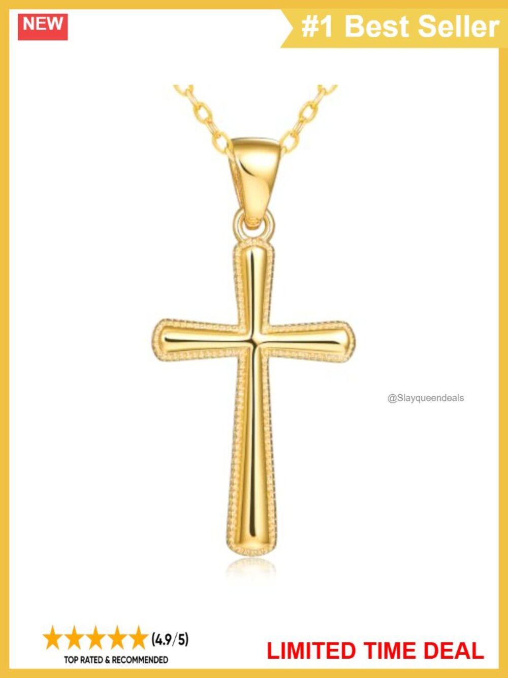 18K Gold Cross Necklace Pendant for Women Protection Christian Jewelry